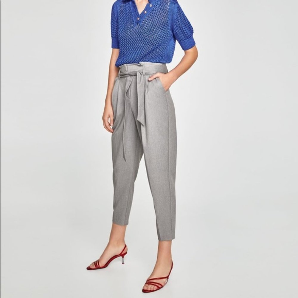 Zara high-waisted pleated tie waist pants EUC